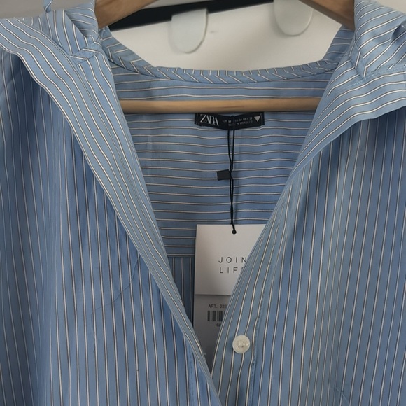 Zara oversized hooded poplin dress Size Medium NWT striped blue - Picture 6 of 8